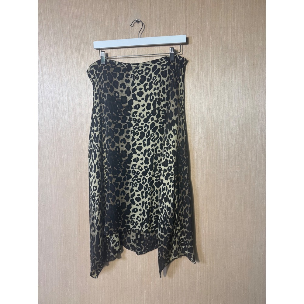 Ellen Tracy Company 100% Silk Leopard Print Handkerchief Hem Midi Skirt Size 14
